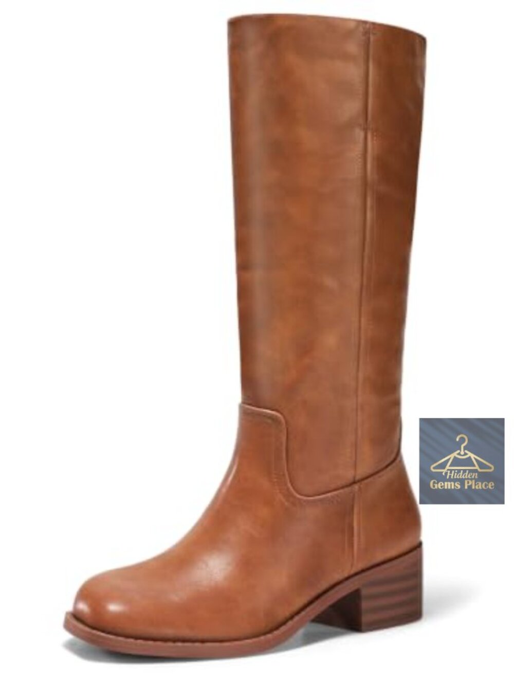 Women's Knee High Boots Square Toe Chunky Block Heel Faux Leather